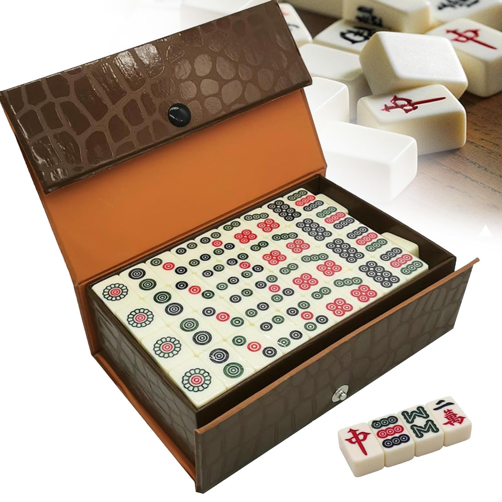 Set Mahjong cinese con 144 piastrelle, portatile e leggero, set da gioco con custodia per viaggi, campeggio, riunioni di famiglia e feste con amici