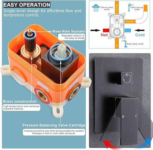 Miniatura 57 de Enga Sistema de ducha de lluvia de oro cepillado con chorros corporales, sistema de chorros de ducha de lluvia de 12 pulgadas, juego de grifo de Oro