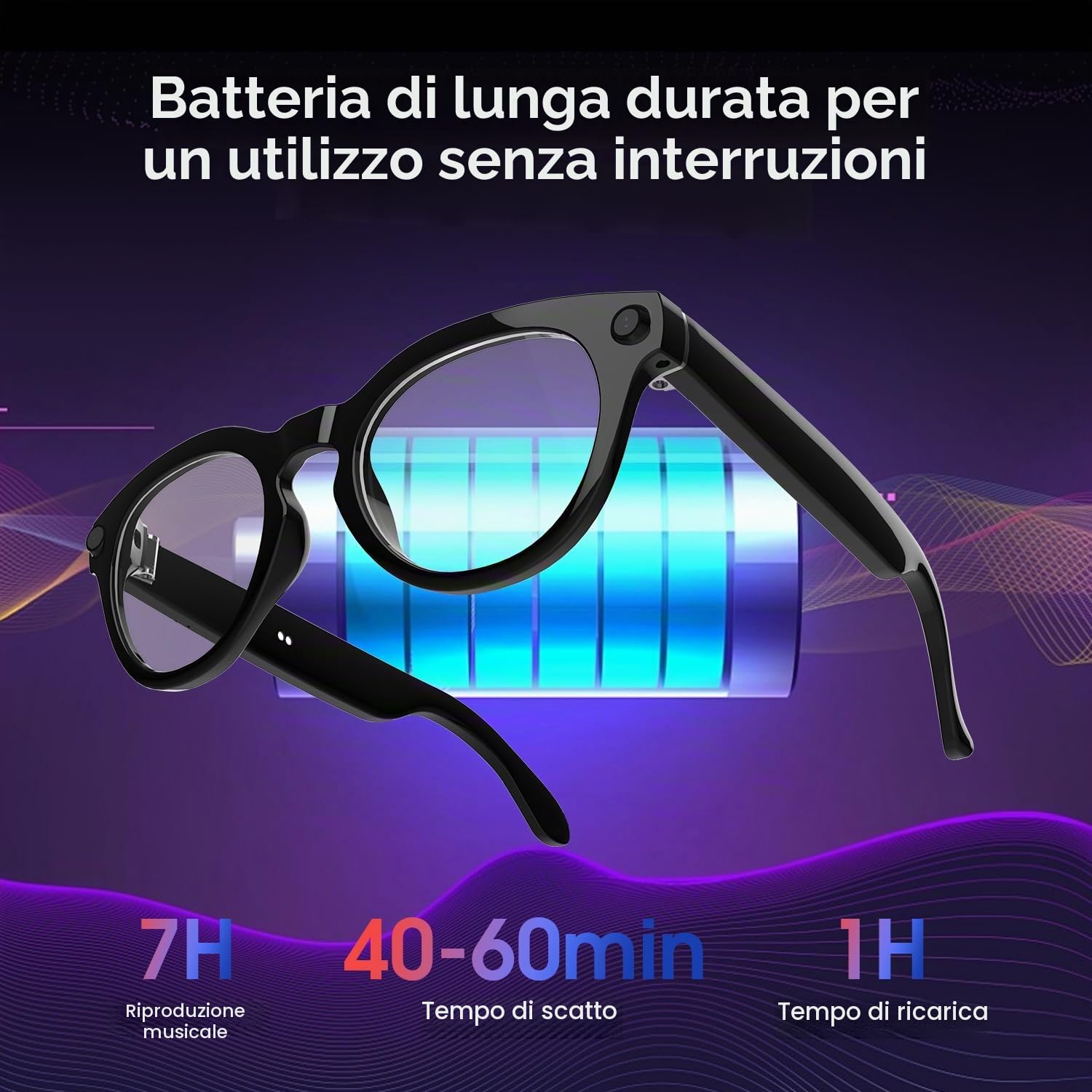 GenXenon Occhiali Connessi Con IA, Occhiali-Camera HD 8 MP – 220 mAh, Video 1200P, Scatto Di Foto E Video, Traduzione In Tempo Reale, Occhiali-Camera Per Ciclismo, Escursionismo E Viaggi.