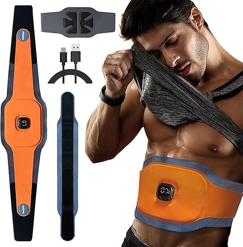 Estimulador de abdominales EMS Belt - Cinturón de tonificación ajustable con 10 modos y 6 almohadillas, diseño de 3 capas que mejora el sudor para