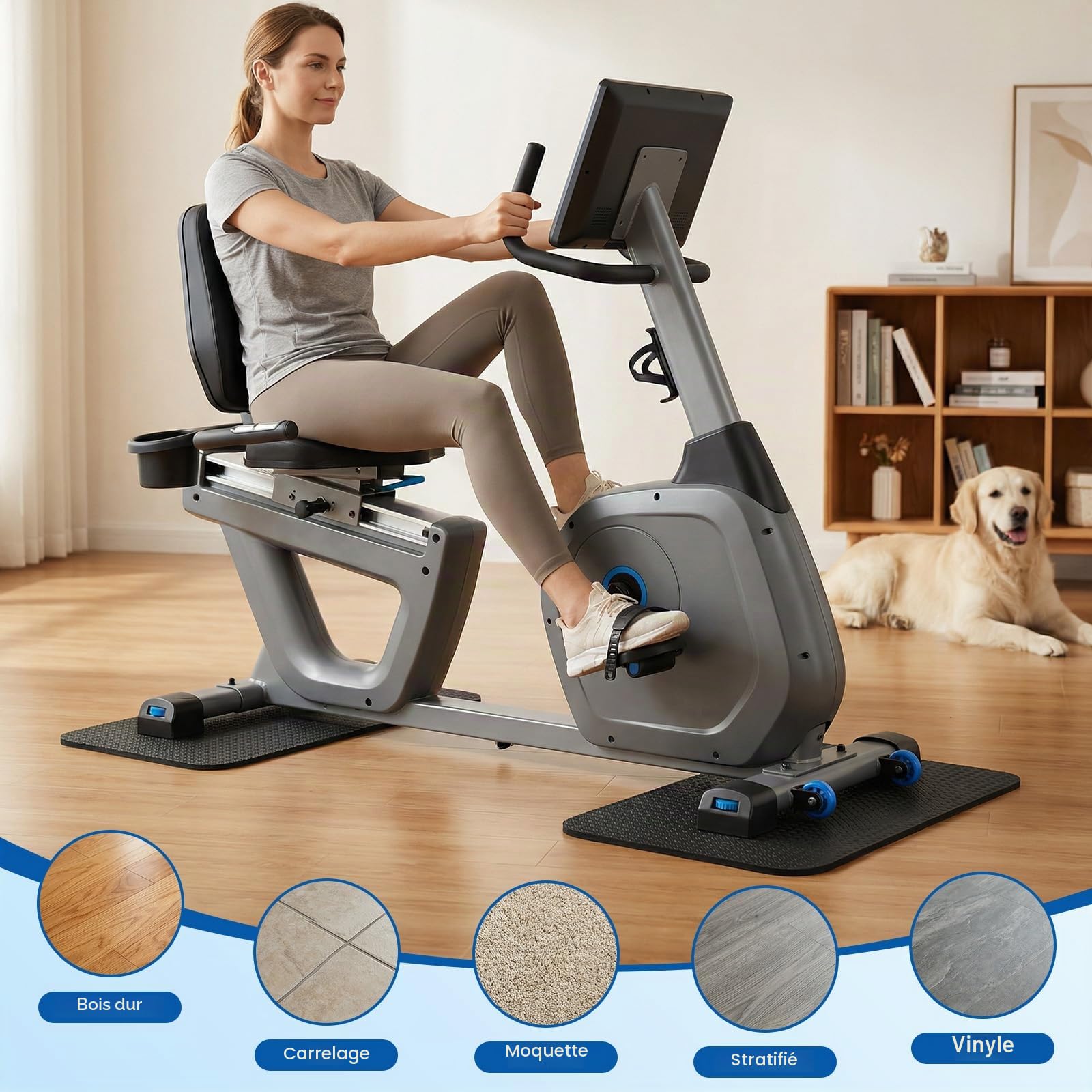 Lot De 2 Tapis Fitness Protection Sol, Double Face Silicone Tapis Sport De Course Anti Bruit Vibration, sous-Tapis De Sol Sport Epais pour Vélo Elliptique, Treadmill, Home Trainer, 30x63.5 Cm