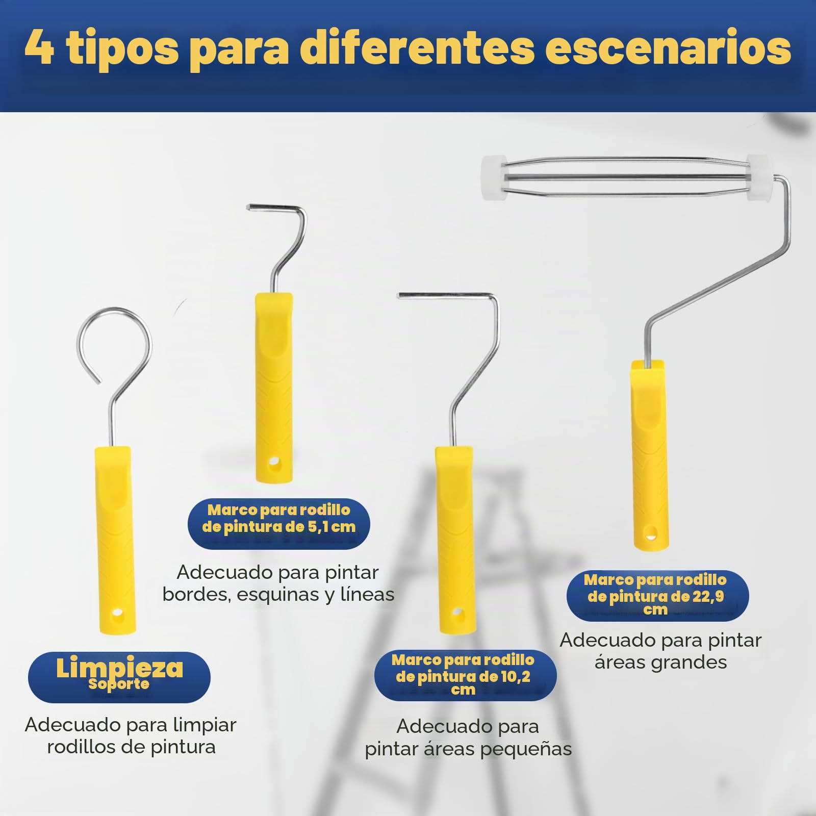 12 Piezas Kit Rodillo Para Pintar Paredes Multifunción, con 3 Barra Telescópica, Bandeja, Rodillos, Marco de Rodillo, Mezclador, Espátula, Brocha Pintura para Pintar Renovar Paredes y Techos