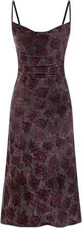 Women's Velvet Floral Sleeveless Midi Dress