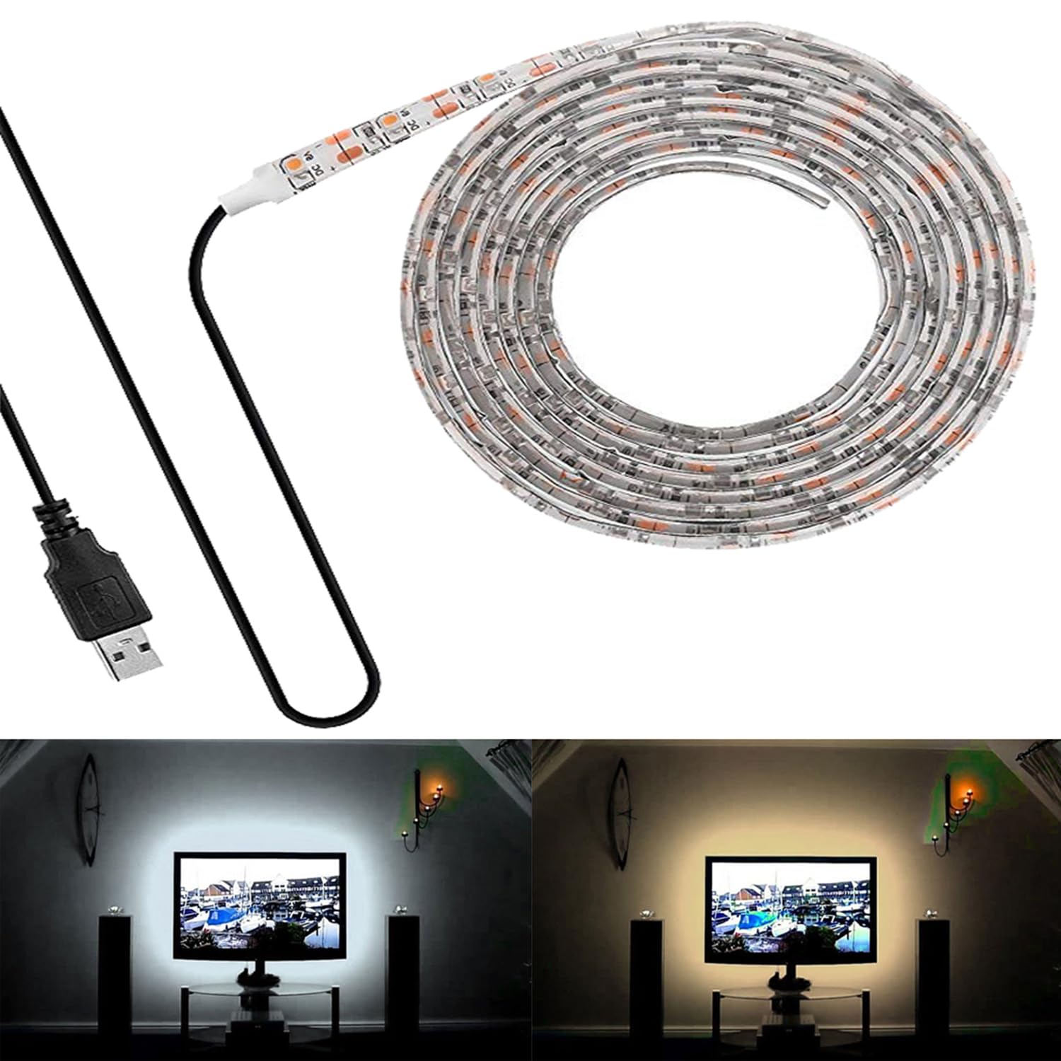 FOLGEMIR 4 Meter - 240 LEDs Streifen, TV LED Hintergrundbeleuchtung, 2835 Warmweiß Strip für HDTV USB TV Beleuchtung, wasserdicht - IP65