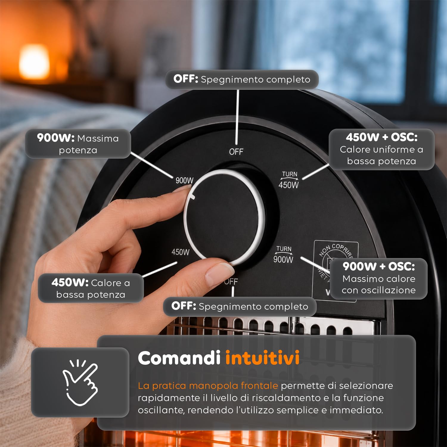 Avilia – Stufetta Elettrica con Oscillazione Automatica, Doppia Potenza 450-900W e Sistema di Sicurezza Anti-Ribaltamento per un Calore Uniforme e Naturale in Casa e Ufficio