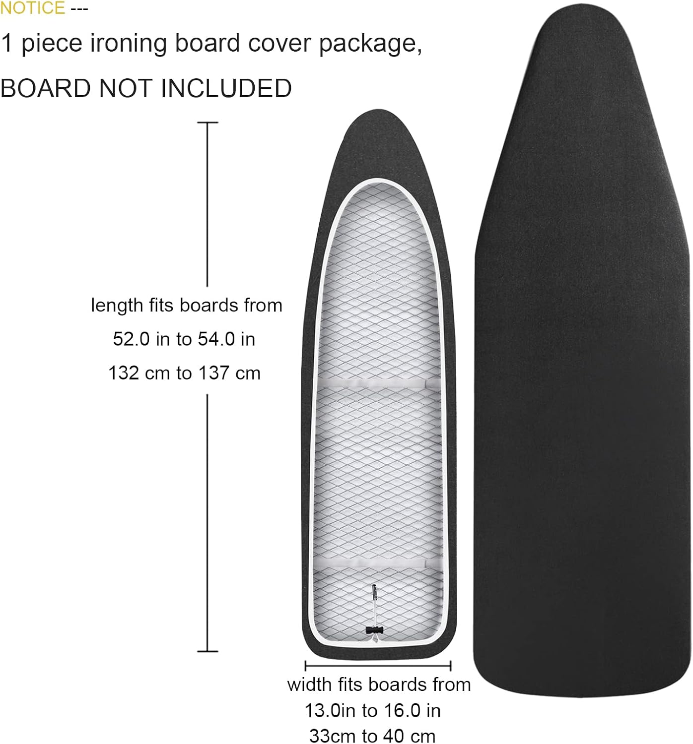 MZXcuin Cotton Replacement Ironing Board Cover with Extra Thick Pad, (Cover Size is 15x54 inch, Without Board) Elasticated, Heat Reflective, Scorch Resistant, Heavy Duty - (Black, 15" x 54")