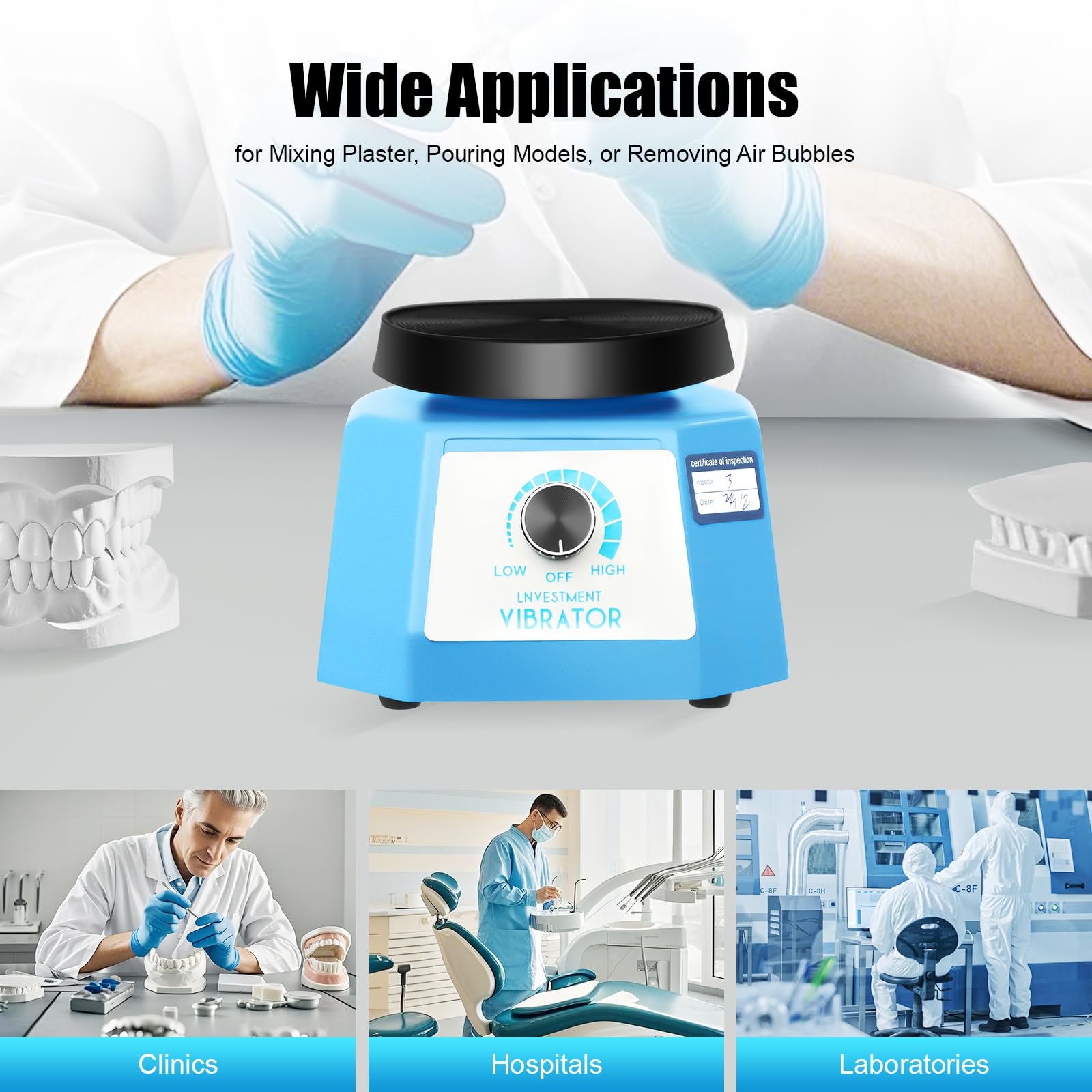 Gipsrüttler Rüttelplatte, 70W 220V Rüttelplatte Gipsrüttler, Round mit Antivibrationsfüße Oszillator für lab Dentalformen, Gummiformung, Labor Casting, Blau