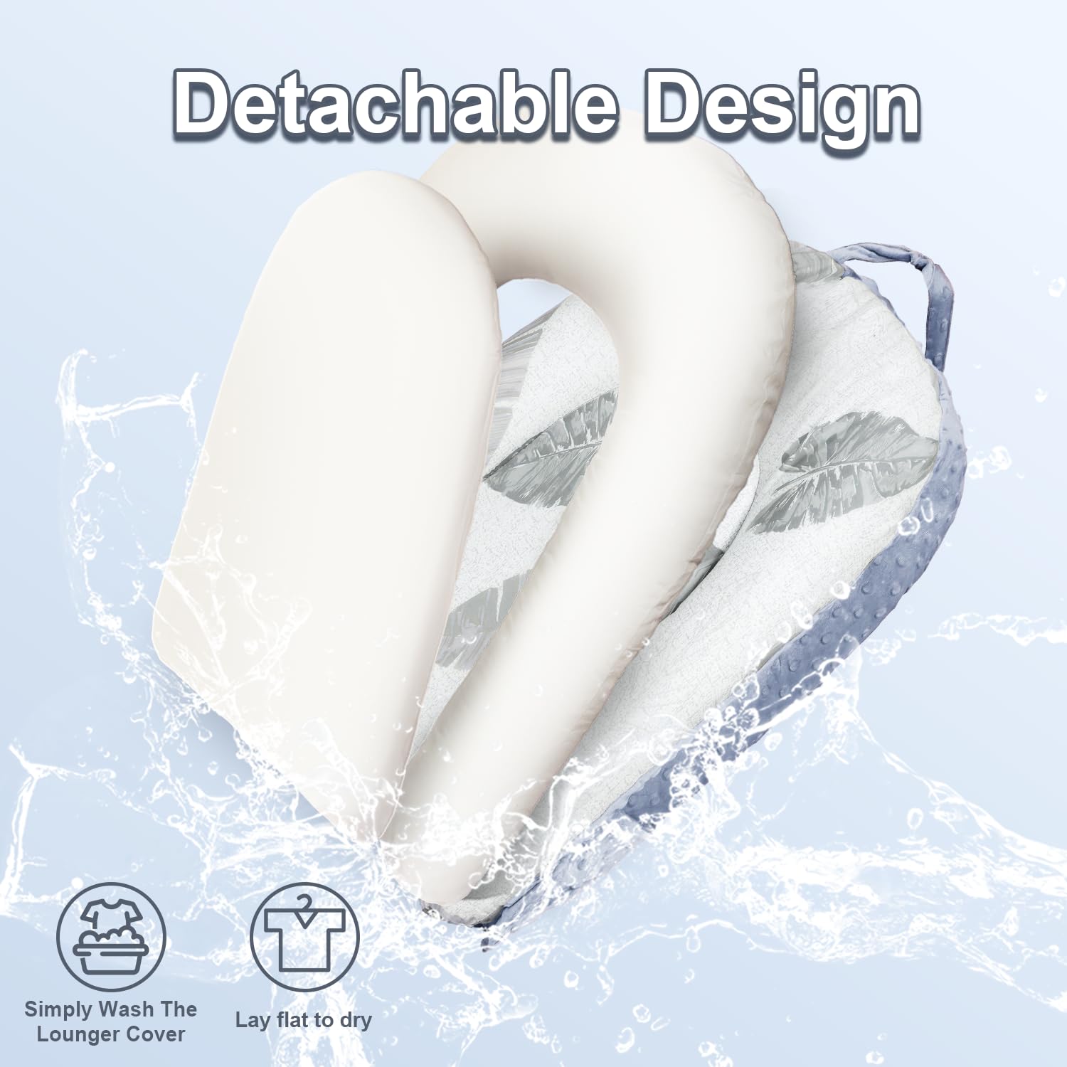 Babynest Nestchen für Neugeborene, Tragbarer 3-in-1 Baby Lounger 0-24 Monate, Klappbares Bauchzeitkissen & Babysitzstütze, Abnehmbarer Bezug aus 100% Baumwolle & Samt, Ideal als Babygeschenk