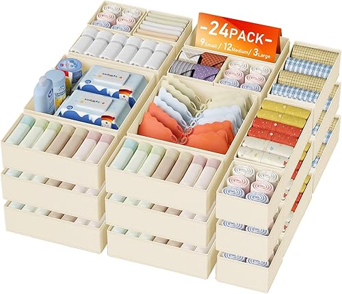 DIMJ Organizador de cajones de ropa, paquete de 24 Organizadores plegables para bebés y organizador de almacenamiento para dormitorio, armario,