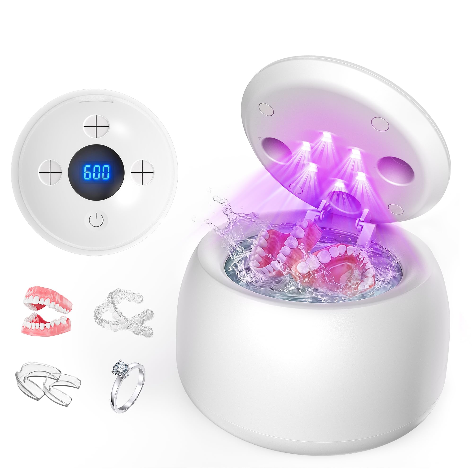 ARAER Ultrasonic retainer cleaner machine, 45kHz denture dome With UV Light,Dental Cleaning POD For Aligners, Mouth Guards, Night Guards, Toothbrush,