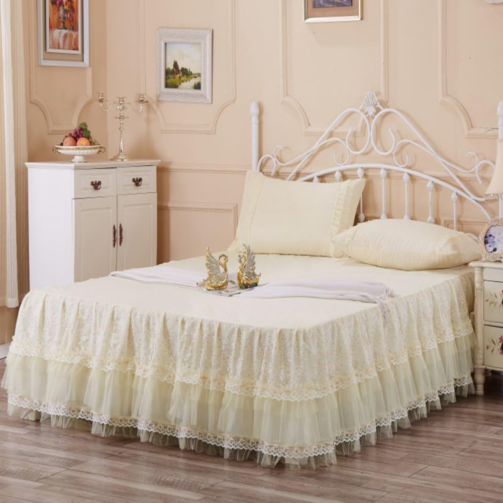 LAOSXNZHE Bed skirt Lace bedspread korean Lace Single Solid color-C 180x200cm(71x79inch)