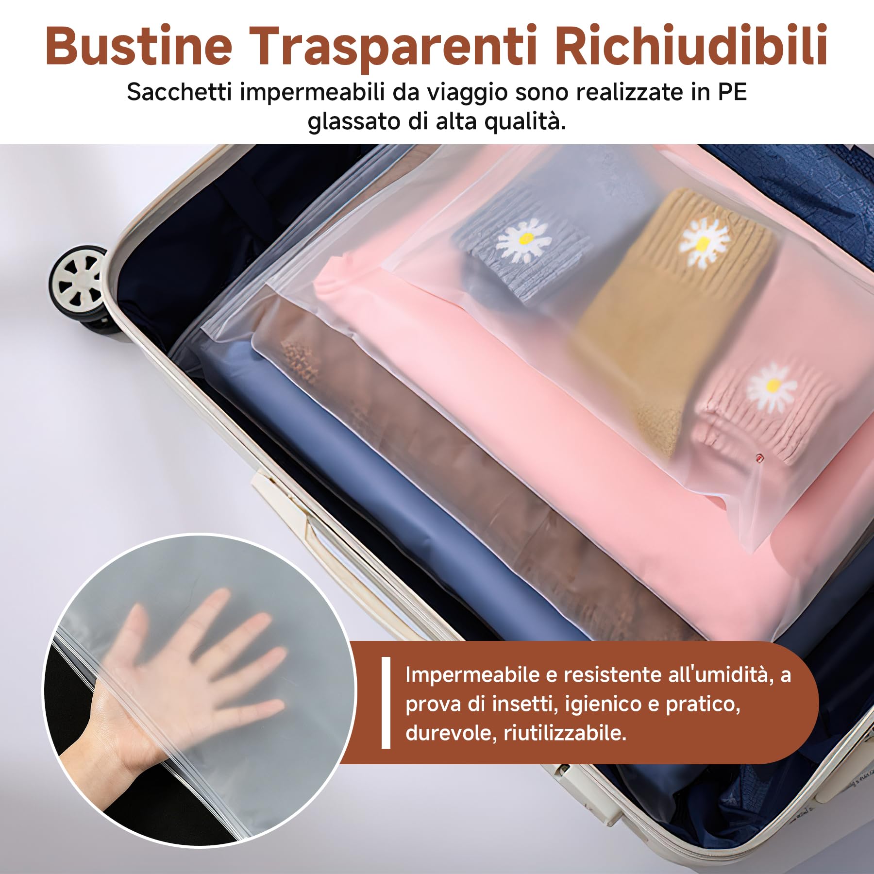 20 Pezzi Sacchetti con Zip 40x50cm, Borse Portaoggetti Grandi in Plastica Smerigliata per Vestiti, Maglioni, Cappotti e Giacche, Organizer da Viaggio Riutilizzabili e Salvaspazio