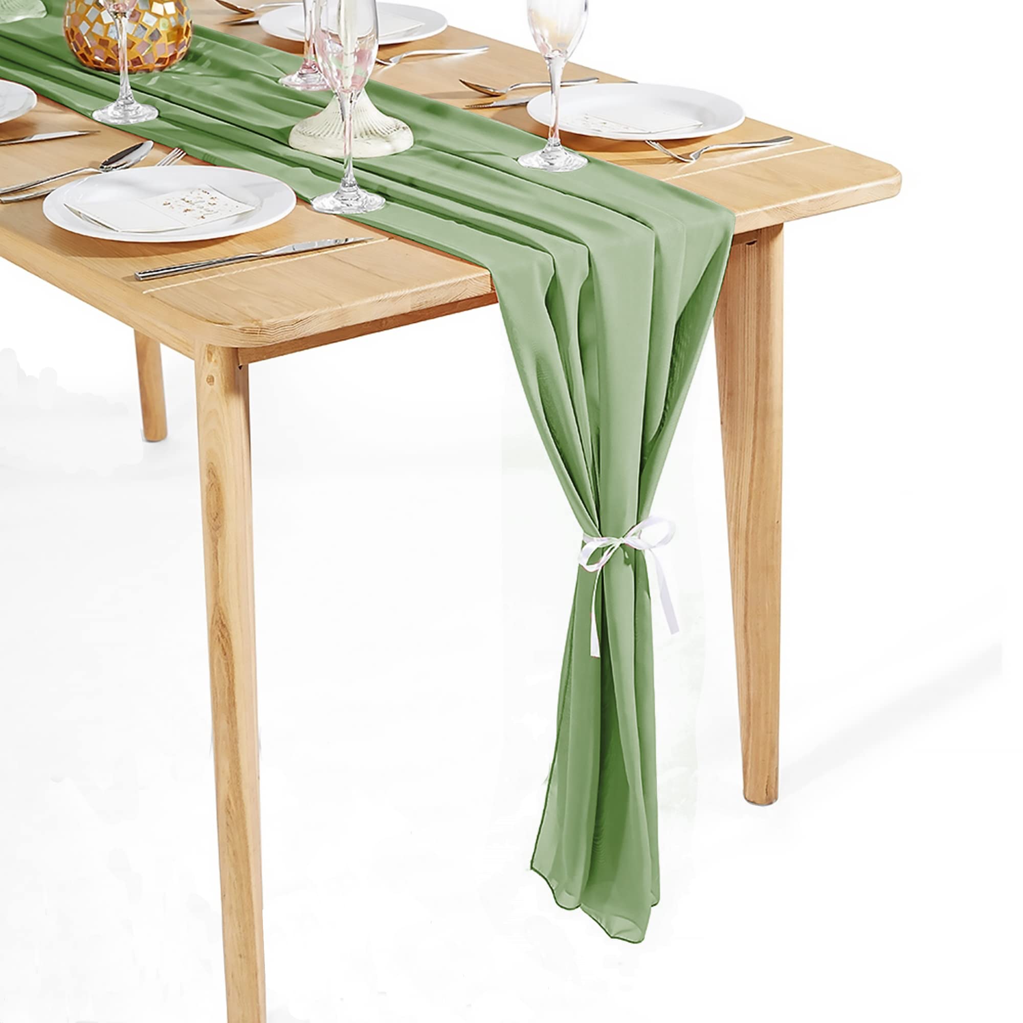 Time to Sparkle 2PCS 10FT Chiffon Table Runner (Grass Green)