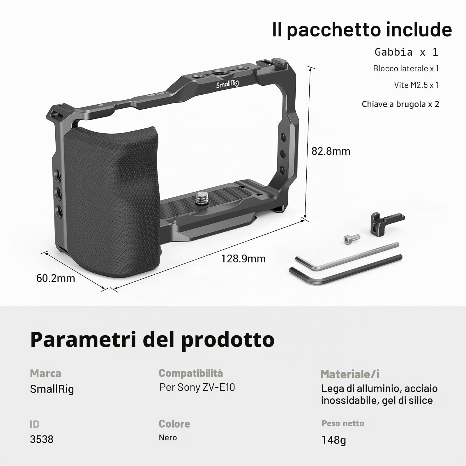 SMALLRIG ZV-E10 Cage con Impugnatura e Piastra a Sgancio Rapido Integrata per Arca-Swiss per Sony ZV-E10-3538B
