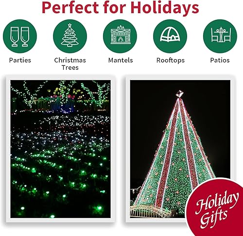 Miniatura 7 de LAMPHOME Guirnalda de 100 luces verdes  Luces LED de Navidad de 21.6 pies, mini luces LED para interiores y exteriores, hogar, fiesta, boda,
