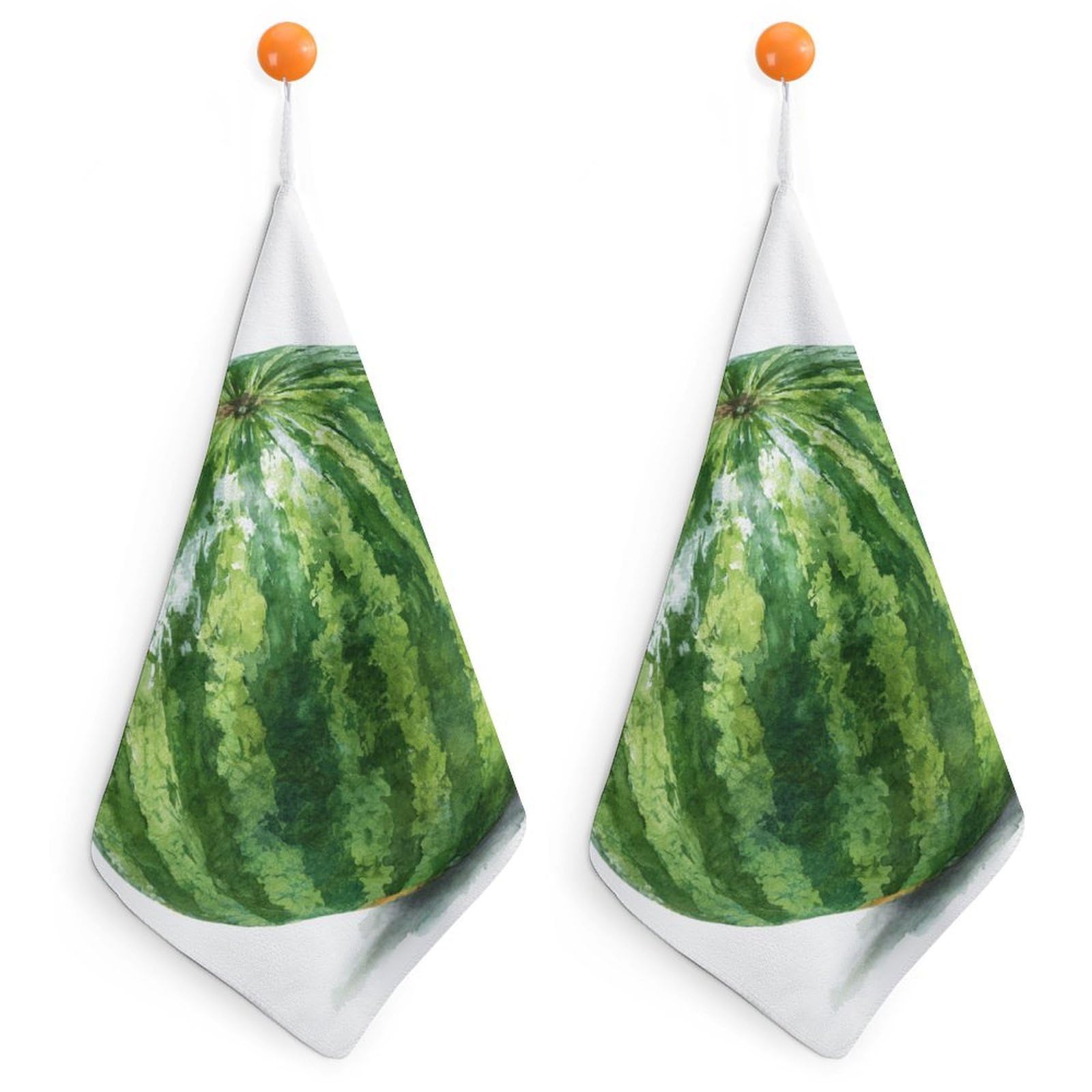 Jubonexis Watercolor A Watermelon with Green Stripes Small Hand Towel with Hanging Loop 2 PCS Absorbent Soft Wash Cloth for Kitchen Bathroom