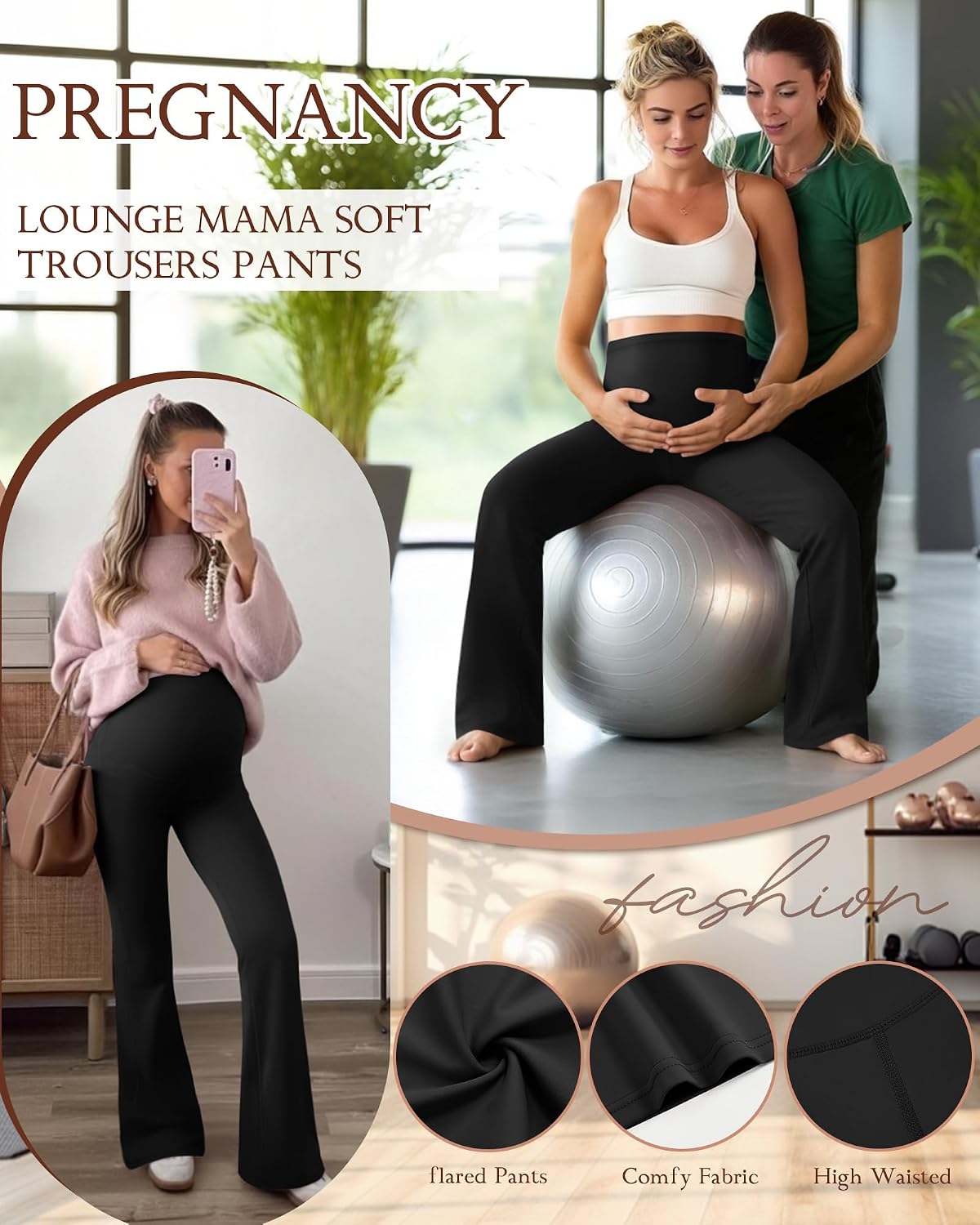 3 Pack Maternity Yoga Pants Flared Leggings Trousers