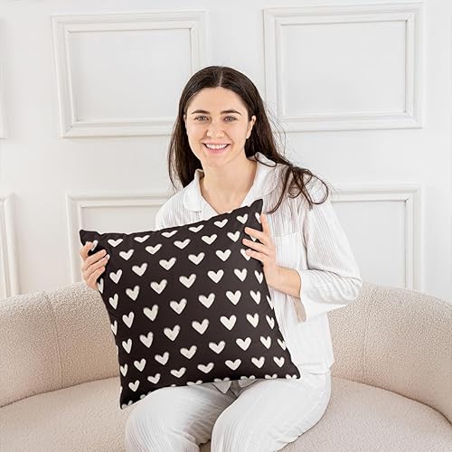Miniatura 2 de Funda de almohada blanca y negra de 16 x 16 pulgadas, funda de almohada con bonito patrón de corazón para niños y niñas, regalo del día de San