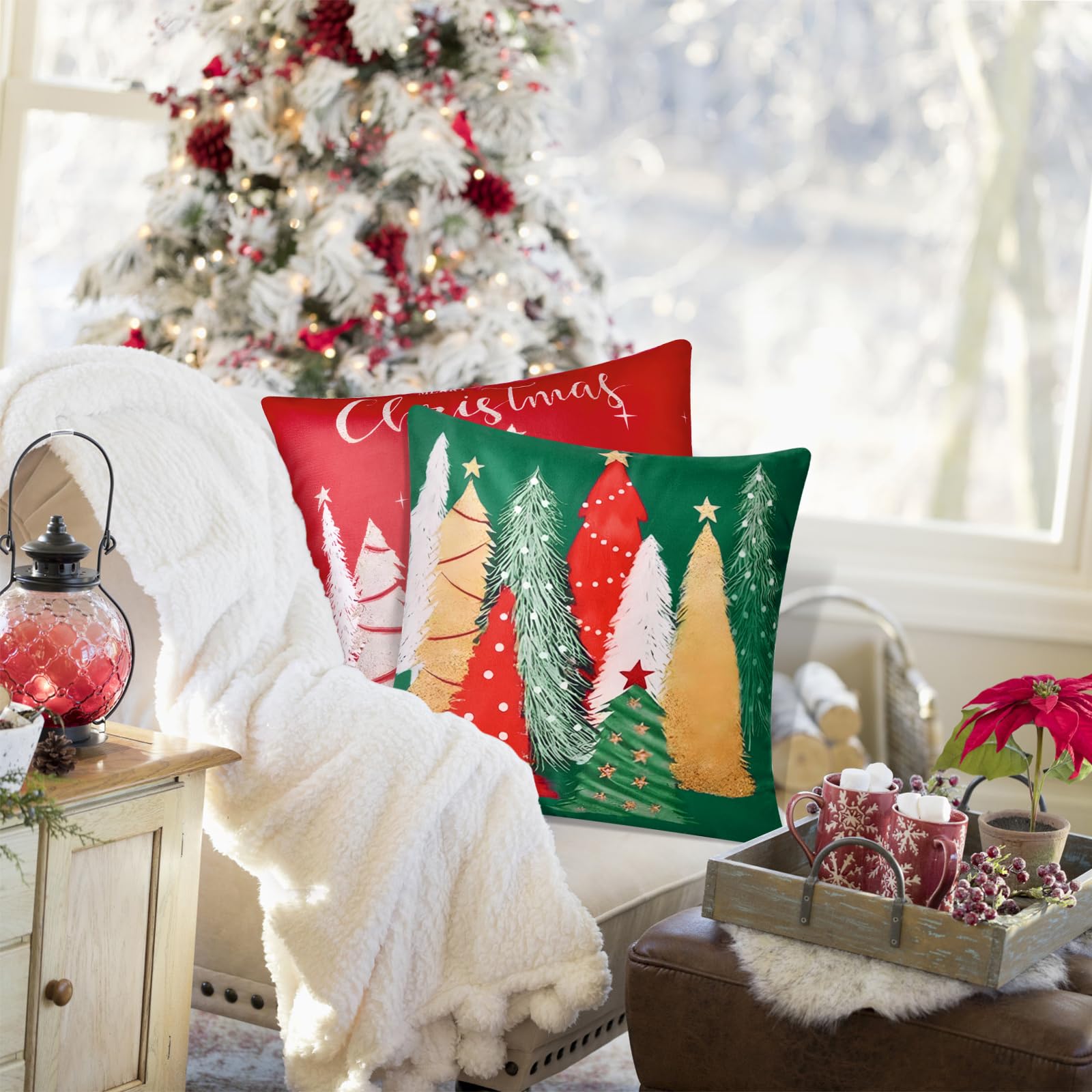 HPUK Juego De 4 Fundas De Almohada Decorativas De Navidad | Almohadas Para Sofá, Dormitorio, Sala