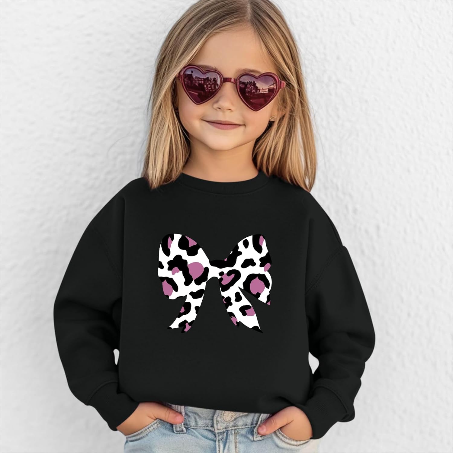 Girls Bow Sweatshirt Cute Graphic Kids Sweatshirts Long Sleeve Shirts Crewneck Pullover Top - Image 2