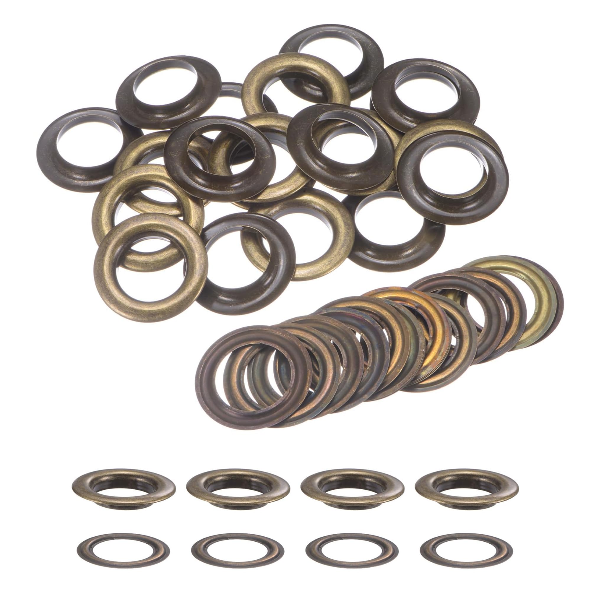 Trimming Shop 30mm Eyelets Rings with Washers, Grommet Eyelets for Tarpaulin, Leather Craft, Repair, Round Curtain Eyelet Rings for DIY, Canvas Holding, Vinyl Banners, Bronze, 10pcs