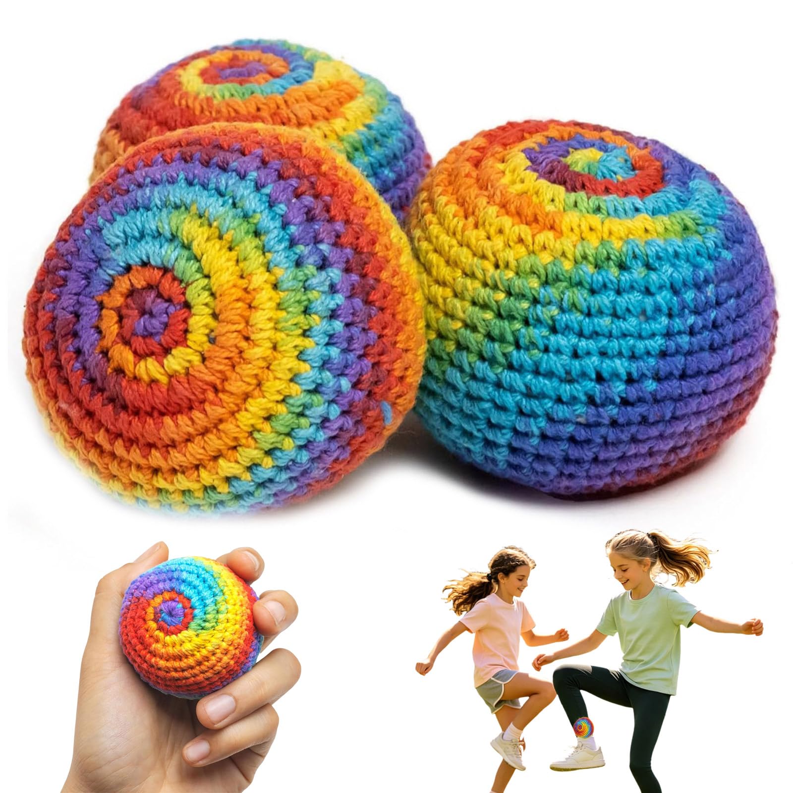 Hacky Sack, Jonglierbälle, gestrickter Sackball, Häkel-Kick-Tasche, Profi-Sand-Fußsack, Bomben-Fußsack, für Erwachsene, Partygeschenke, Outdoor-Spiele, 3/6/12 Stück (A-3 Stück)