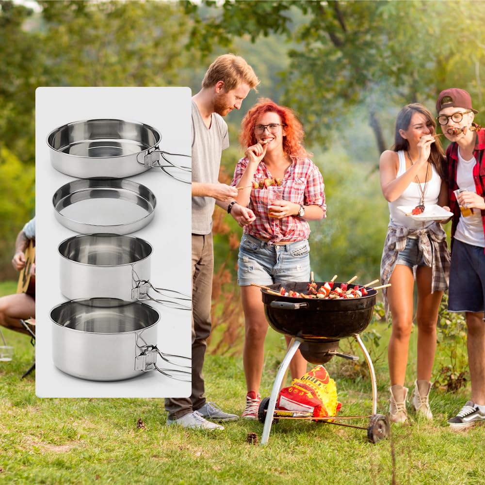 Pentole Campeggio Acciaio Inox, Set Pentole Da Campeggio Da 9 Pezzi, 2-3 Persone, Set Da Cucina Da Campeggio Pieghevole, Per Pentole, Per Picnic, Campeggio, Escursionismo