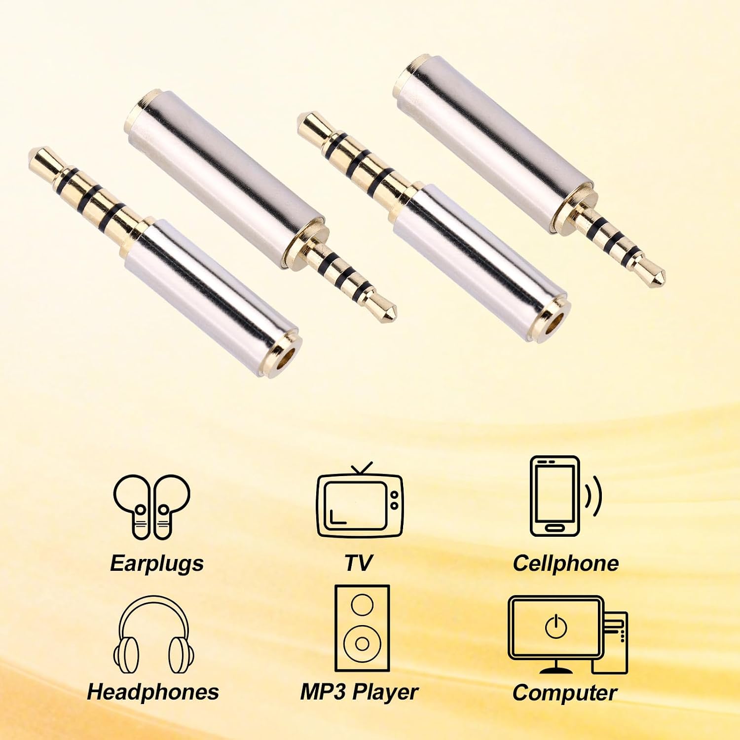 4pcs 2.5mm to 3.5mm & 3.5mm to 2.5mm Stereo/Mono Audio Adapters, Male-to-Female Stereo Audio Converter Jack Adapter for Headphones Smartphones Tablets Mic Television