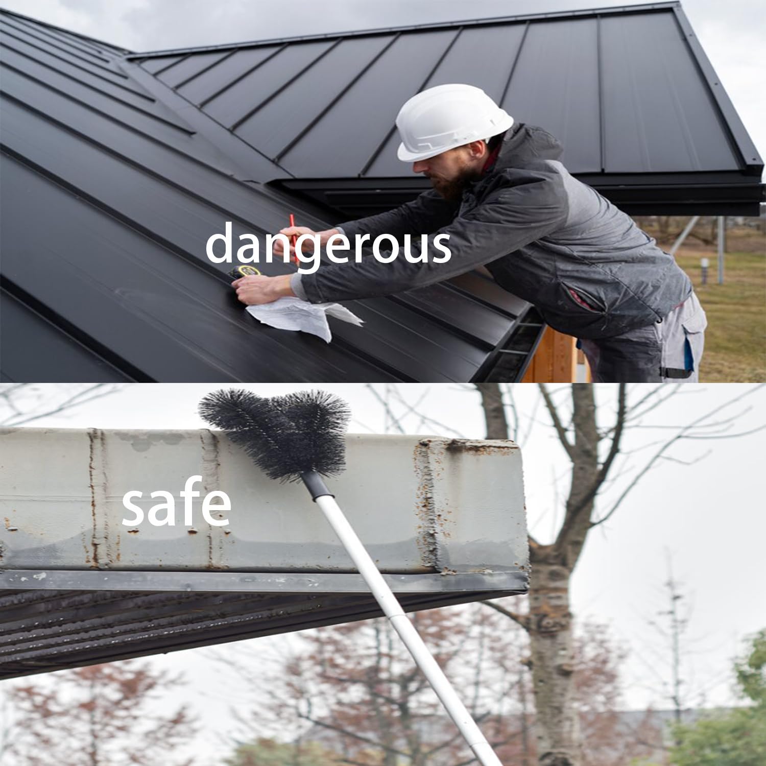 Outils De Nettoyage De Gouttière, Nettoyage Gouttiere Toit Détachable, Pelle Nettoyante Pour Gouttière De 286cm, Avec 8 Extension Pole