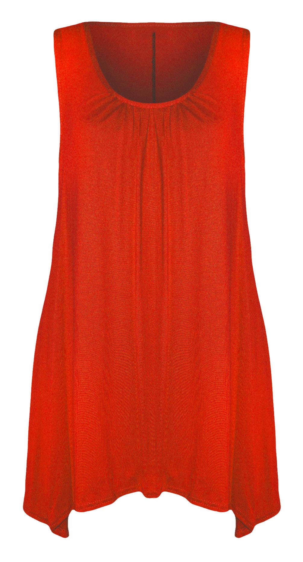 REAL LIFE FASHION LTD Ladies Sleeveless Hanky Hem Top Women Plain Gathered Top Scoop Neck Tunic Shirt Flared Vest Top