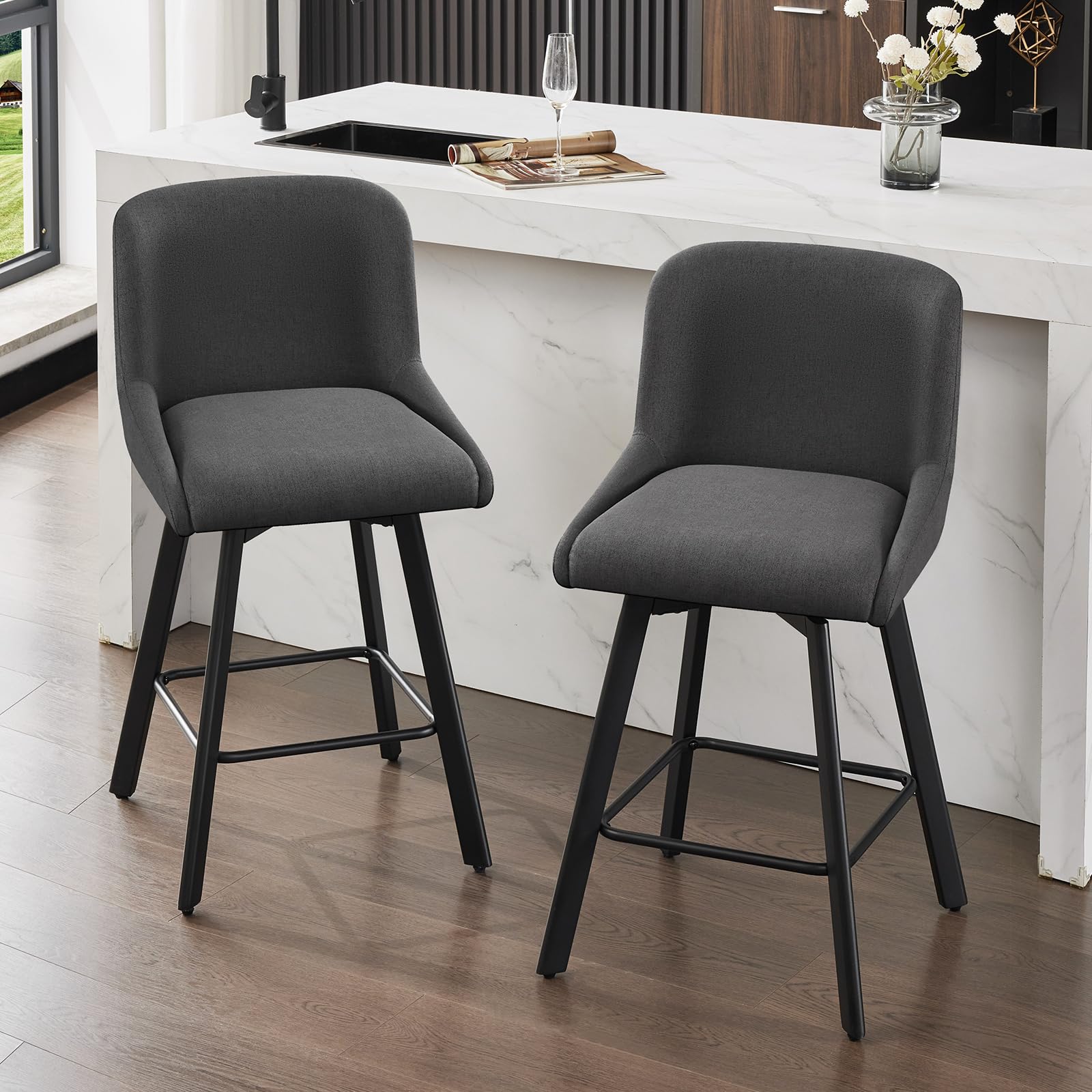 SAECKBERG Swivel Counter Height Bar Stool Fabric