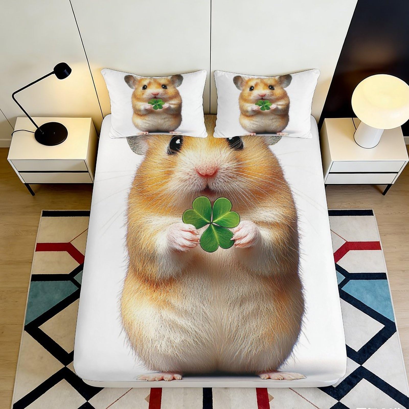 Dhbaneiok Style-9 3D Printed Cute Hamster Fitted Sheet Microfiber Soft Animal Clover Bed Cover For Bedroom Dorm Mattress Protection Decor 90X200x25cm