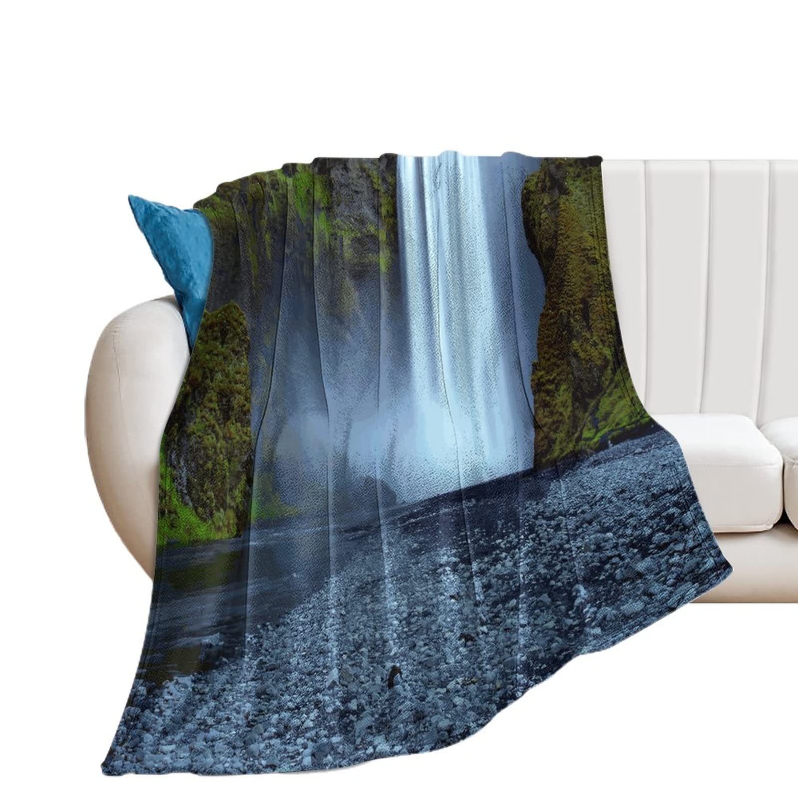 Couverture polaire cascade imprimée 130x150cm jeté de canapé toutes saisons