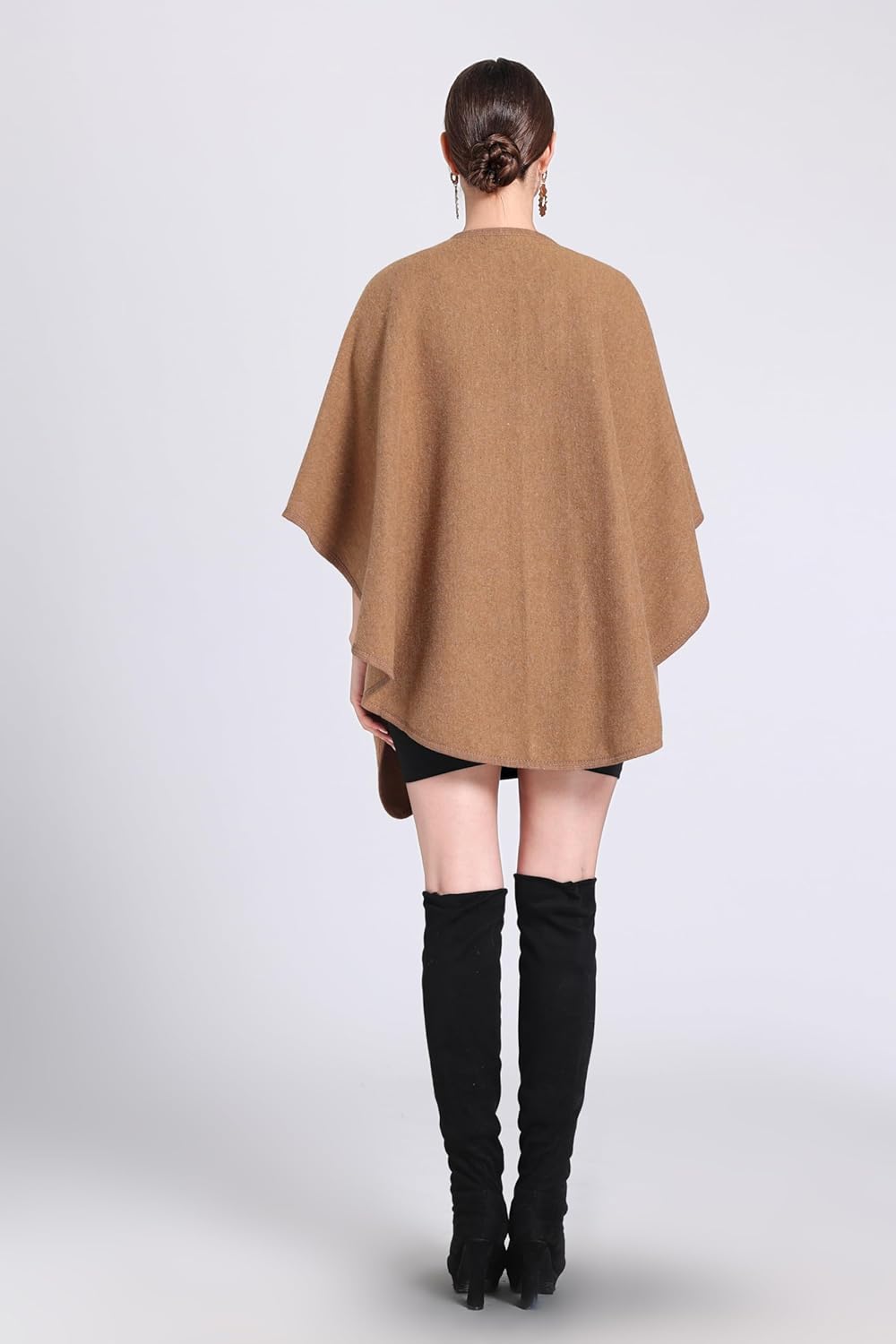 Women's Open Front Cardigan Shawls Elegant Solid Color Poncho Ruana Cape Plus Size Knit Wraps for Fall Winter - Image 3