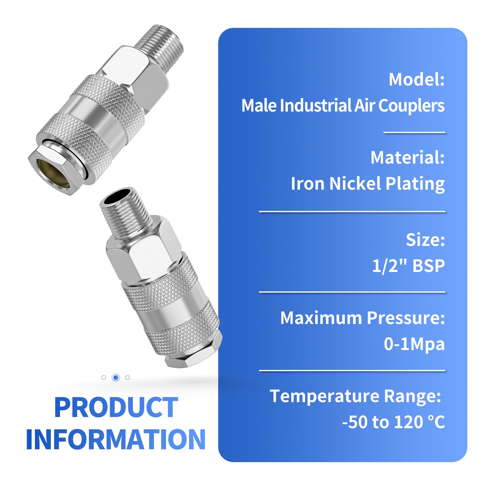 2 pezzi 1/2" BSP maschio raccordi del tubo dell'aria, linea dell'aria accoppiatore industriale rapido, kit di riparazione del tubo del compressore pneumatico
