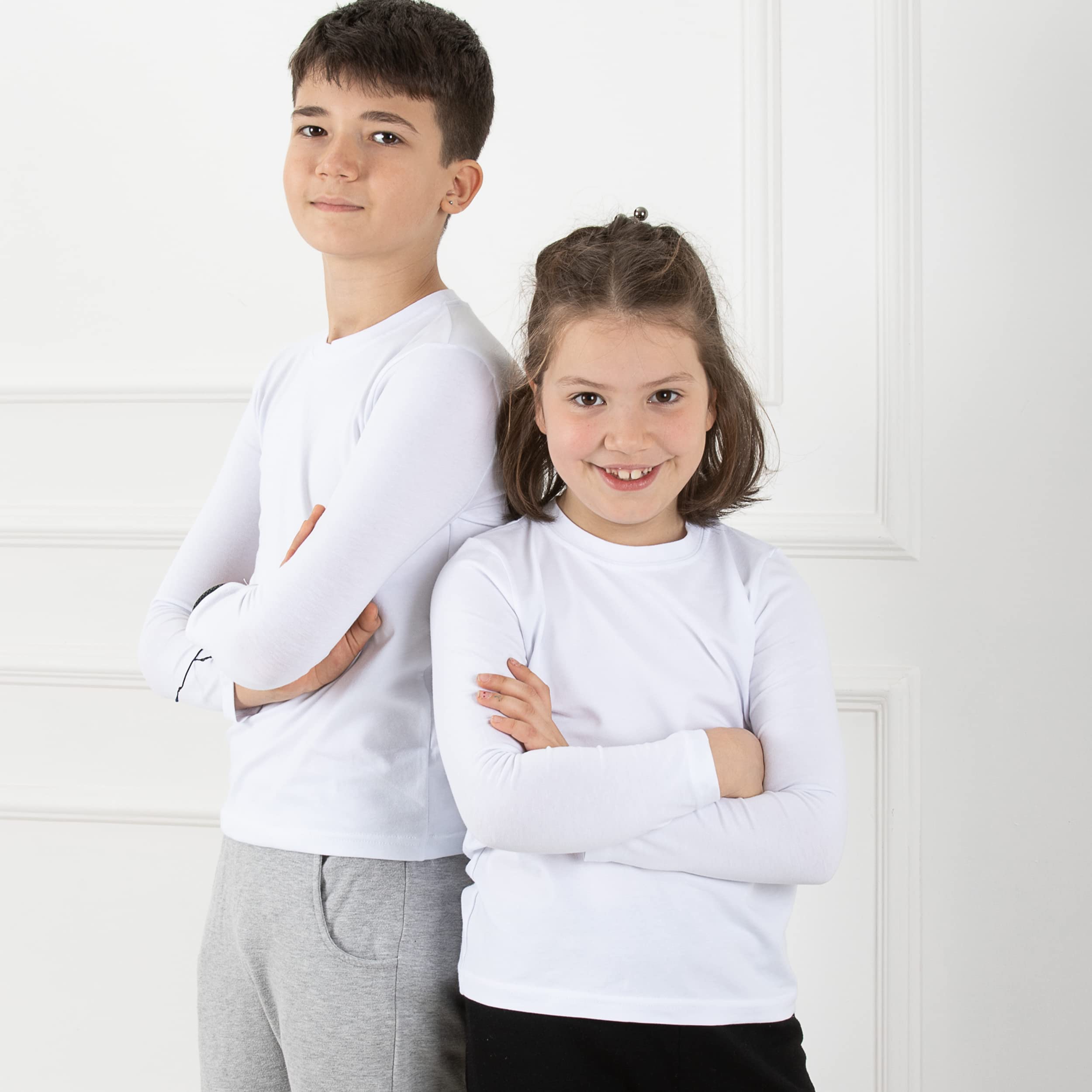 LOREZA ® 3 sous-vêtements Manches Blanc Longues Enfants Garçons Filles sous-Vetements Maillots de Corps Chemise