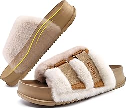 KuaiLu Womens Orthotic Slippers Comfortable Arch Support Faux Fur Slipper Sandals Casual Summer Adjustable Cushion Slides Slip On Indoor Outdoor House Shoes - Ultra-soft Comfort Fit Footbed