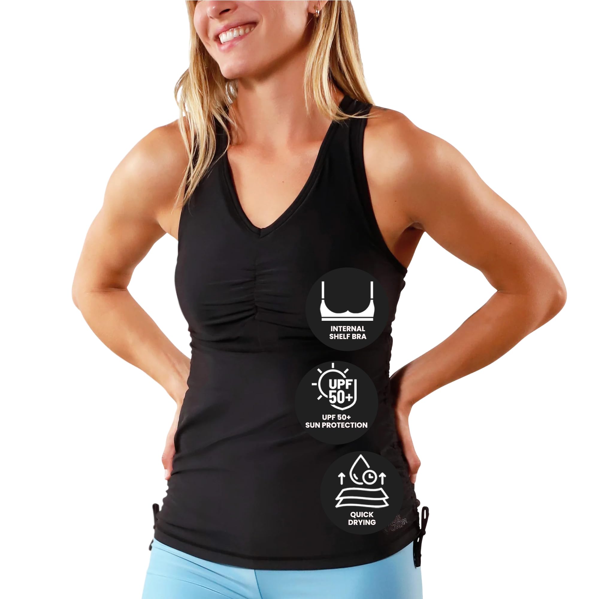 UV SKINZ Women's Swim Tankini – Modest Tankini Top with Built-in Bra, UPF 50+ Sun Protection & Flattering Ruched Sides
