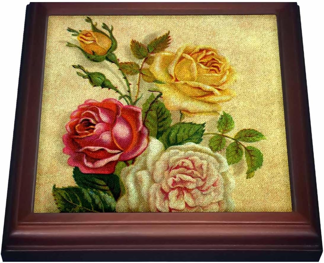 3dRose Vintage Roses Trivet with Tile, 8 by 8"
