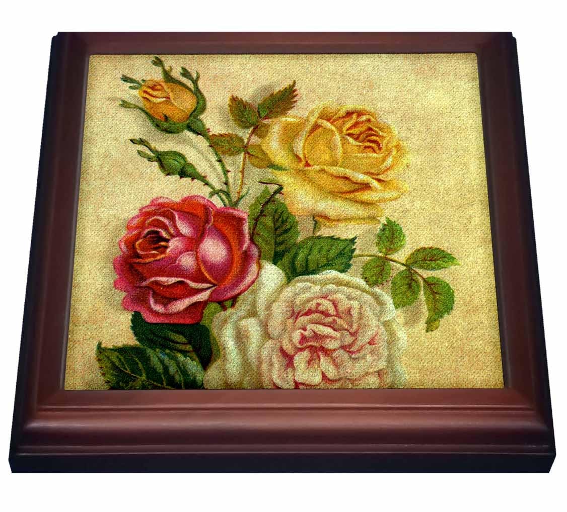 3dRose Vintage Roses Trivet with Tile, 8 by 8