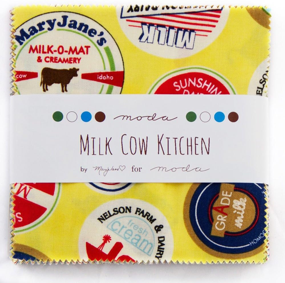 Moda Milk Cow Kitchen Charm Pack, Set of 42 5-inch (12.7cm) Precut Cotton Fabric Squares