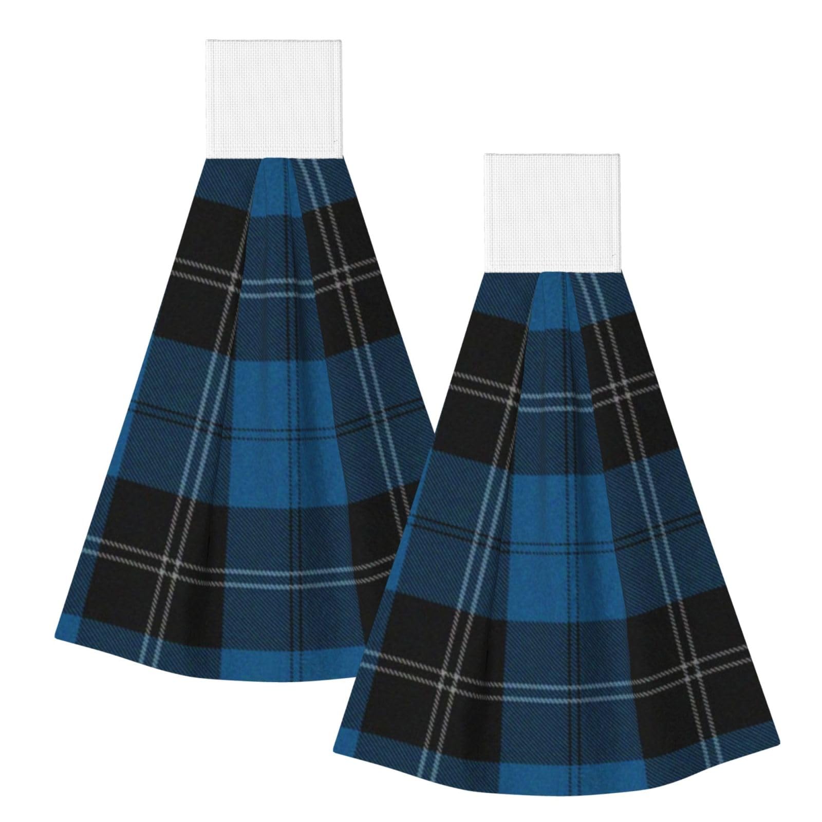 DOPKLNA Scottish Tartan Plaid Blue, 2 Pcs Hanging Coral Fiber Hand Towels for Bathroom, Absorbent Kitchen Towels