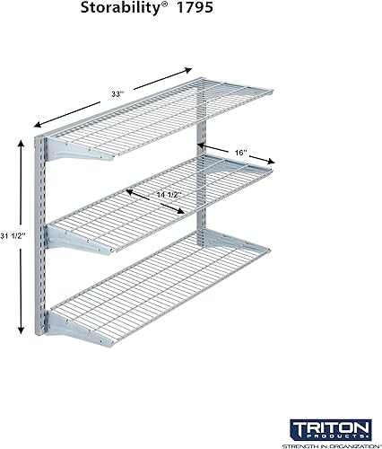 Miniatura 2 de Triton Productos 1795 Almacenamiento Unidad de estantería de montaje en pared de 34 pulgadas de largo por 32 pulgadas de altura con estantes de 3
