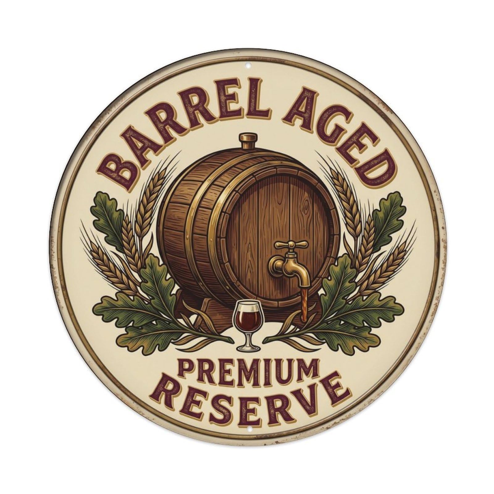 Barrel Aged Premium Cellar Beer Metal Tin Sign Plaque Wall Decor for Cafe, Club Bar, Office, Home Garden Round Metal Poster 8x8Inch
