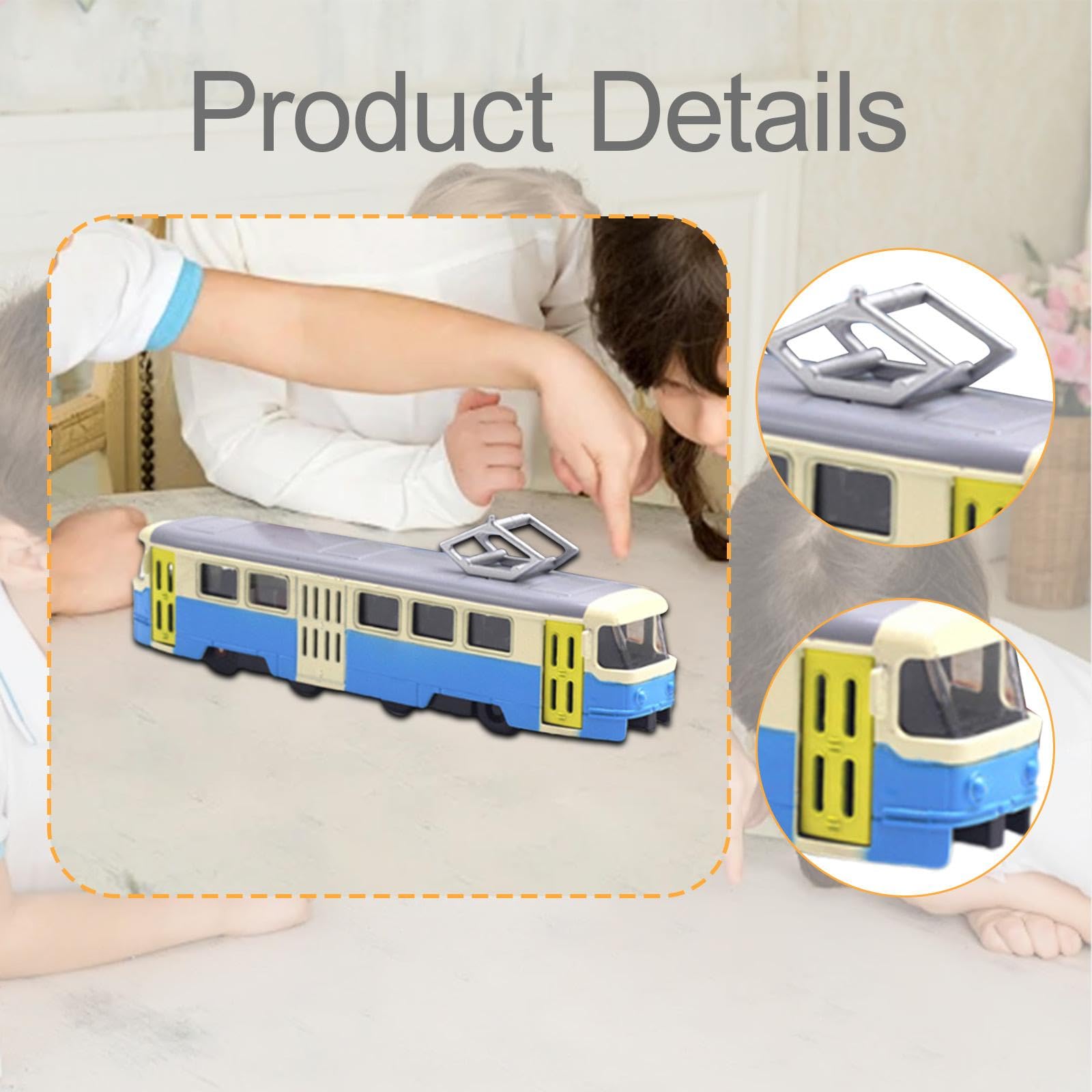 Miniaturmodell Straßenbahn Tramhallen Miniaturobjekt Indoor Modellauto Aus Robustem Legierungsmaterial mit Musikfunktion Licht Beweglichen Türen für S, Blau