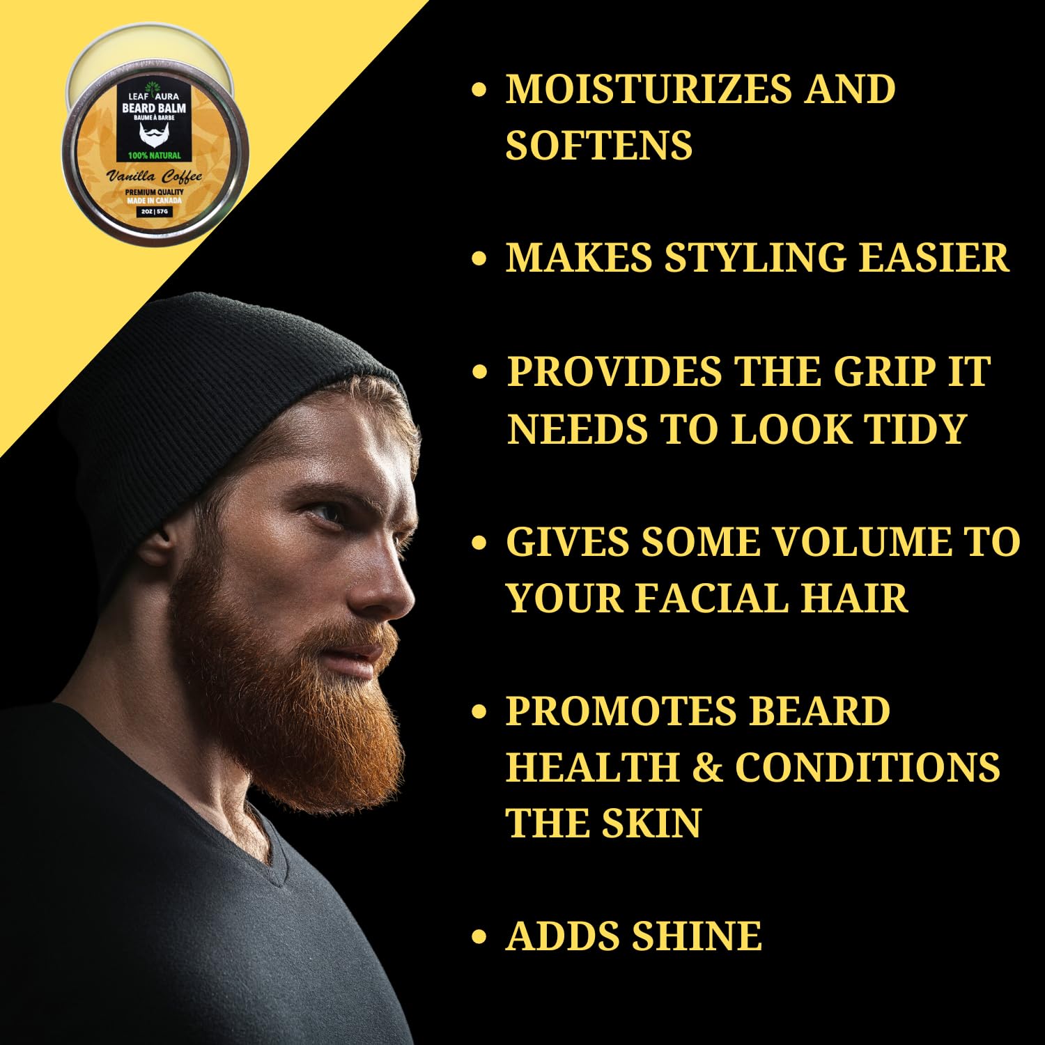 Leaf Aura Beard Balm (Vanilla Coffee)- Premium Quality, 100% Natural & Made In Canada,57G