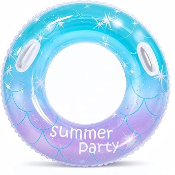 Adult Swimming Ring Inflatable Swimming Ring with Handle 80 x 38 cm Transparent Swimming Rings Pool Toy for Sandy Beach Swimming Pool Outdoor Blue