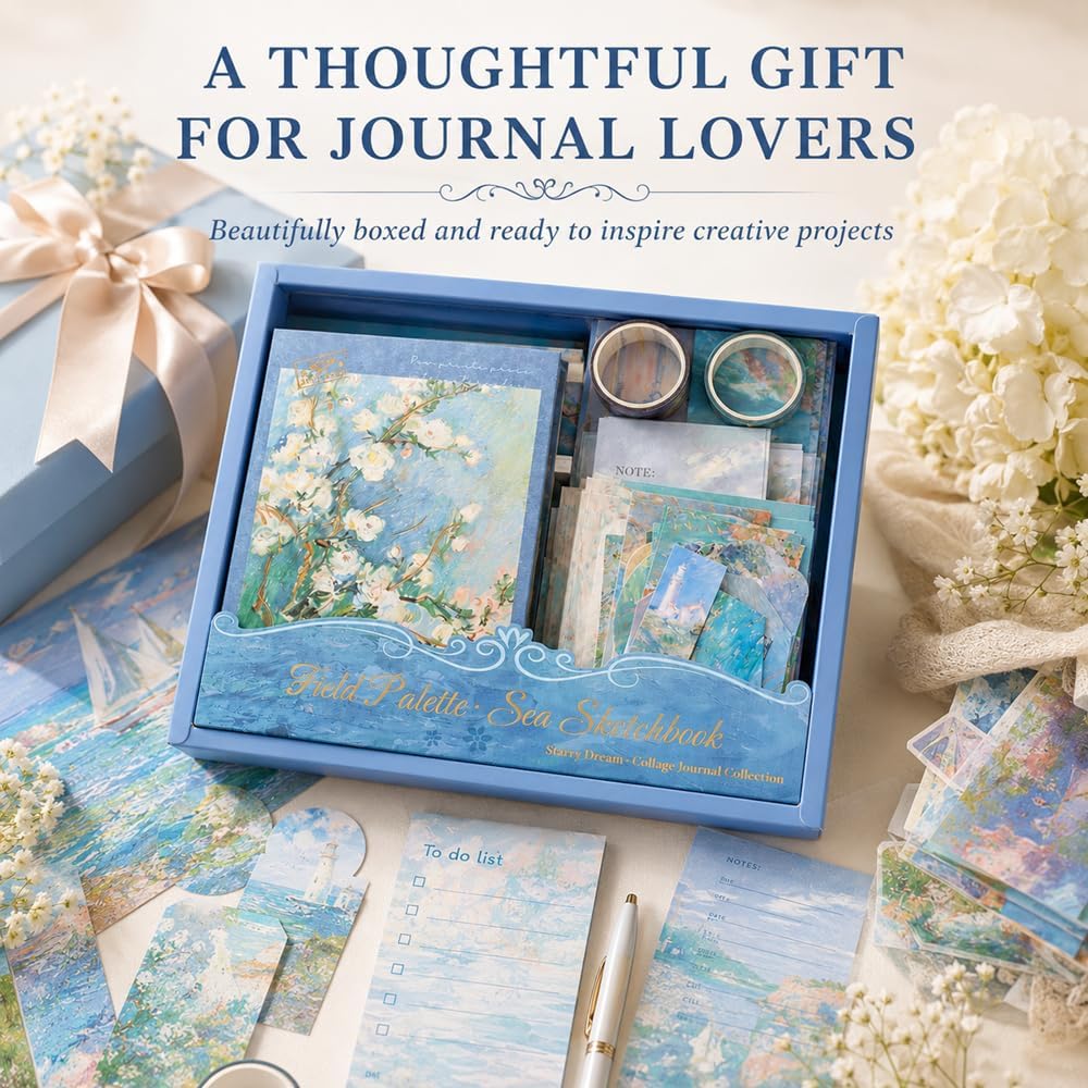 Diuhofart Sea Sketchbook Scrapbooking Kit, 128 Pcs Journal Set