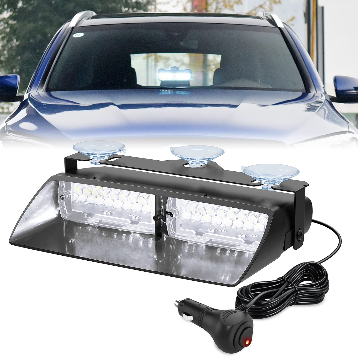 Nilight White Emergency Strobe Lights Windshield Hazard Warning Safety Flash with Suction Cups Super Bright LED Light for Police Enforcement Firefighters Vehicle Truck