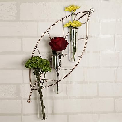 OKYA Wall Mounted Decorative Metal Holder & Glass Tube Vase / Ideal Table D